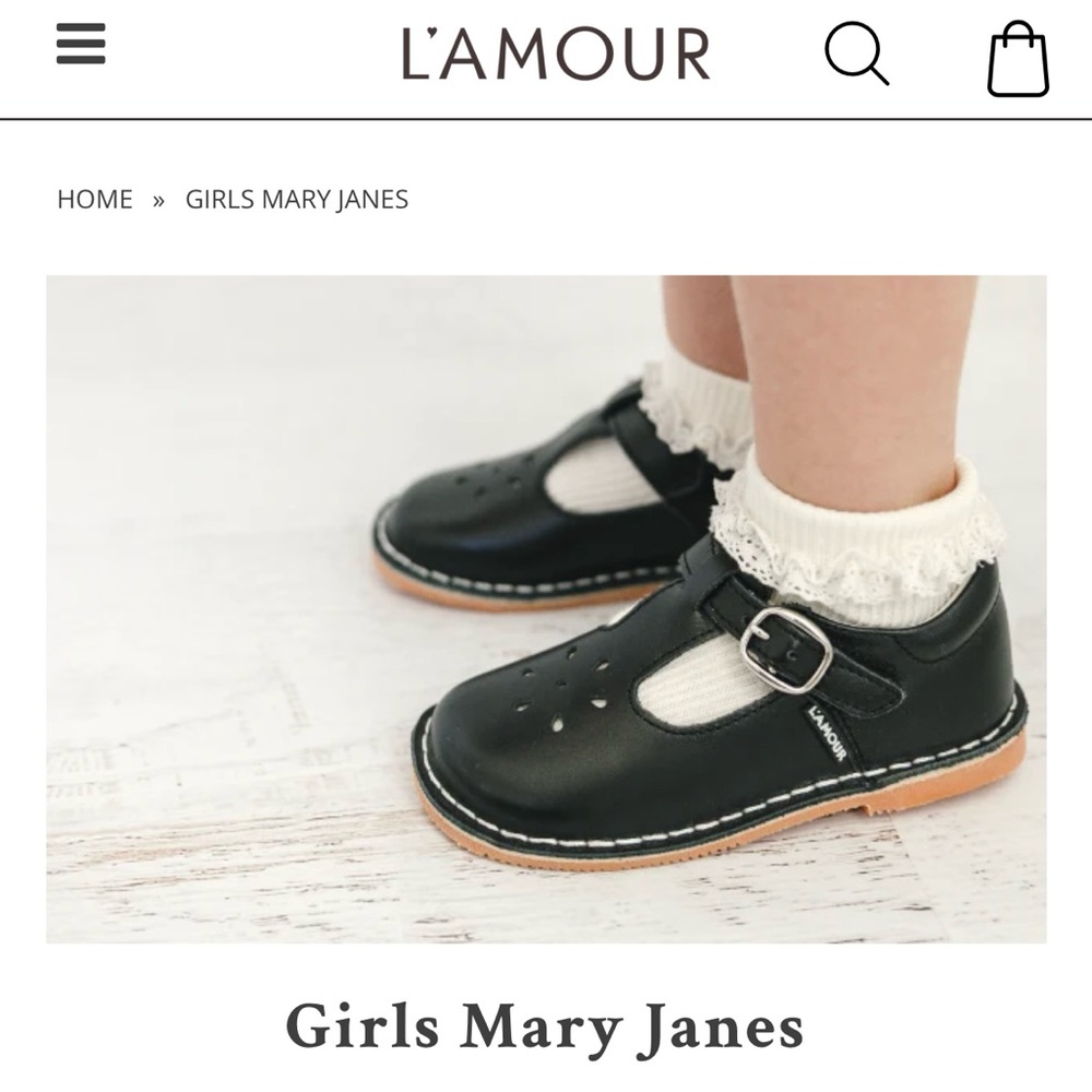 L'Amour Navy Leather Girls Mary Janes MSRP $58